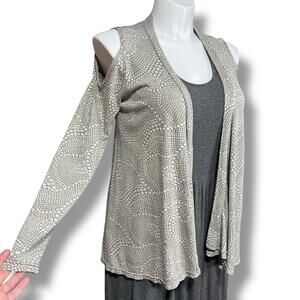 Vigorella Womens Cardigan Sweater Cold Shoulder Long Sleeve Bamboo Cotton Beige